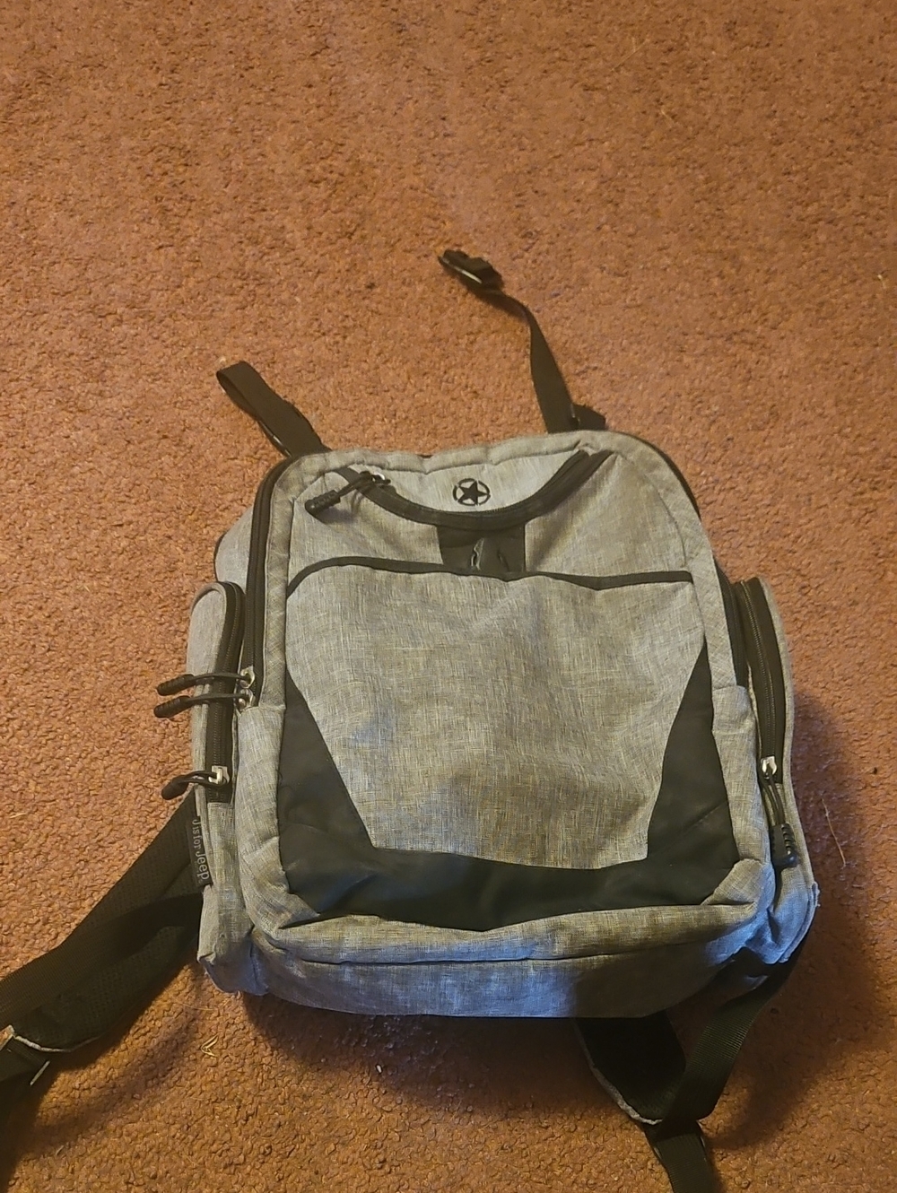Gray Baby Backpack Diaper Bag with Black Accents